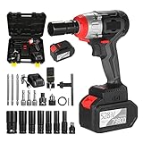 Mibee Akku-Schlagschrauber 380 Nm Drehmoment bürstenloser Motor 1/2 und 1/4 Zoll Schnellspannfutter 2x6.0A mit Schnellladegerät Multifunktions-Schlagsatz mit variabler Geschwindigkeit mit Schlüsselb