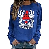 Sunggoko Weihnachtspullover Damen 3D Druck Pullover Rentier Schneeflocken mit Weihnachtsmotiv Lustige Weihnachts Herbst Winter Pullover Sweatshirt mit Taschen Sweater Jump