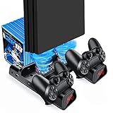 PS4 Slim Pro Vertical Standfuß Lüfter, Likorlove Vertikal Stand Cooling Fan Ständer Kühler Controller Ladestation Charger LED Ladegerät Station USB Hub Blu-Ray Games Halter für Playstation 4 Dualshock