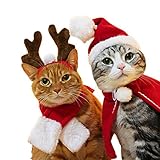 Kungfu Mall Weihnachtskostüm für Katzen, Weihnachtsmann-Mütze, Schal, Geweih, Mütze, verstellbarer Kragen, Fliege, für Hunde, Katzen, Welpen, Geschenk, 1 Set (4 Stück)