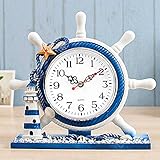 Daisy House mediterraner Stil, nautische Stille Schreibtischuhr Leuchtturm Helm Holzuhren Segelboot Lenkrad Regal Uhren Heimdekor Uhr Ornament 20 x 7 x 20 cm großer L