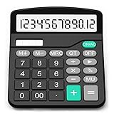 SPLAKS Taschenrechner 12-stellig Standard Function Tischrechner Bürorechner Rechenmaschine Solar- und AA Batterie Betrieb Calculator mit großem Display (Schwarz)