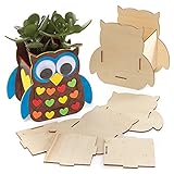 Baker Ross FE645 Eulen Blumentopf Holzbastelset - 3er Pack, Bastel Sie deinen eigenen Blumentopf, Pflanztöpfe für Kinder zum Dek