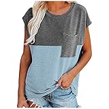XOXSION Damen T-Shirt Sommer Kurzarm Oberteile Rundhals Shirt Basic Loose Fit Laufshirt Sportshirt Frauen Bequem Einfarbig Einfachheit Tee Tops Casual Rundhals Hemd Bluse （Hellblau,XL