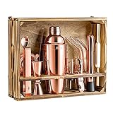 Soing Barkeeper-Set, 16-teilig, Bar-Werkzeug-Set mit Holzständer, perfektes Cocktail-Shaker-Set, Barkeeper-Set, Samt-Tragetasche, Cocktail-Rezepte enthalten (Rose Copper)