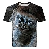 RelaxLife Herren 3D Druck T-Shirt Herren T-Shirt 3D-Gedruckte Neuheit Tier T-Shirt Lustige AFFE Hund Kurzarm Sommer Tops T-Shirt M