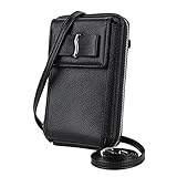 Aeeque Handy Umhängetasche Damen, Handytasche zum Umhängen Kunstleder, Crossbody Clutch Damen Bag für Reisepass,Kleine Tasche Geldbörse Kompatible mit Xiaomi Poco X3 Pro Redmi Note 10 Pro - Schw