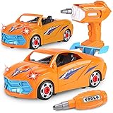 REMOKING Kinder Auto Spielzeug, Montage Auto Spielzeug mit Drill Werkzeug & Ton & Licht, Auto Spielzeug Set, Spielzeugautos für Kinder ab 3 J