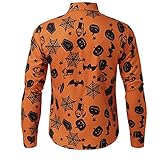 Hirolan Herren Hemden Herbst-Halloween-Langarm-Blusenhemd Mit Print Herren-Hemd Slim-Fit Herrenhemden Langarm-Hemden MäNner Freizeit-Hemd Business lauschig