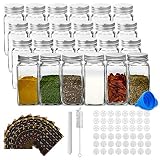 RUBY Gewürze Aufbewahrung Gewürzgläser Set,24 Stück 120ml Gewürzstreuer Glas Gewürz Aufbewahrung Eckig Gewürzdosen Set für Kü