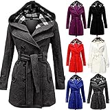 Generic Damen Winter Warmer Mantel Lange Kapuze Zweireihige Wollmantel Revers Wickel Outwear Mit Taschen Wintermantel Dicke Kapuzenjacke Lang C