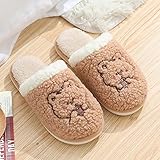 Perferct Pantoffeln Herren,Teddy-PlüSch-Hausschuhe, rutschfeste Warme Hausschuhe FüR Den Innenbereich, SüßE Cartoon-Weihnachts-Memory-Schaum-Hausschuhe-Khaki_44-45