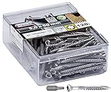 Connex Terrassenschrauben 5,0 x 60 mm - 120 Stück - Mit Bohrspitze & Schneidkerbe - Senkkopf - TX Torx-Antrieb - Rostfreier Edelstahl C1 - Inkl. Bit / Terrassen-Befestigung / Schrauben-Box / DK3230003