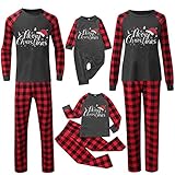 Weihnachten Familie Schlafanzug Outfit Winter Pyjamas Set Langarm T-Shirt Tops Karierte Lange Hosen Nachtwäsche Zweiteiliger Sleepwear Soft Casual Hausanzug für Vater Mutter Junge M