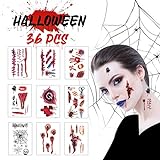 Halloween Temporäre Tattoos (36 Blatt) - AGPTEK Gruselige Zombie Sticker mit Scar, Blut, Kratzer, Narben Aufkleber für Halloween Kostüm Makeup