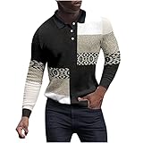 Herren-Poloshirt, langärmelig, Umlegekragen, Knopfleiste, Sweatshirt, modisch, lässig, gestreift, Blumen, Übergröße, Oberteil, Outdoor-Sport, Golf-Pullover, Schwarz , XXL