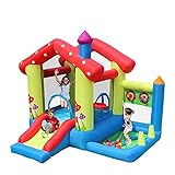 L-ROM Kinder Clown Bouncer Hüpfburg, Aufblasbare Hüpfburg Jumper Haus Wasser für Kinder mit Wasserrutsche und Spielzeugbällen im Außen- oder Innenb