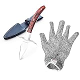 Austernmesser Oyster Knife Set Austernöffner Schnittfeste und Handschuhe für Muscheln Oder Hartkäse Geeignet Holzgriff Edelstahl (Mittel/M)