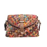 Segater® Mehrfarbig Floral Rind Leder-Umhängetasche für Damen, Vintage Rindsleder Handtasche Blumenmuster 3D Schultertaschen Damen Reisetasche mit Henkeltasche Patchwork bunte Geldbörsen Henk