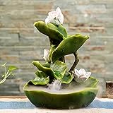 Tisch Mini Wasserfontäne Mit Led Lichtern Und Zerstäuber, Klein Zimmerbrunnen Lotus Fließendes Wasser Harz Dekorationen, Feng Shui Ornamente Für Wohnzimmer/Schlafzimmer/Bü