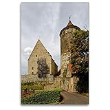 CALVENDO Premium Textil-Leinwand 80 x 120 cm Hoch-Format Steinhaus und Schochenturm (Stadttor Besigheim), Leinwanddruck von Hanns-Peter E