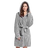 DecoKing Bademantel mit Kapuze M Stahl kurz Damen Herren Unisex Morgenmantel Steppung weich leicht kuschelig Microfaser Fleece Sleepy