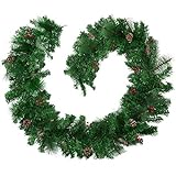 TecTake 403316 Weihnachtsgirlande mit Beeren und Tannenzapfen, für Innen & Außen, detailliert und naturgetreu, Schlaufe zum Aufhängen, 270 cm, grü