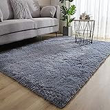 Leesentec Teppiche Schlafzimmer Modern Designer für Wohnzimmer Hochflor Shaggy Langflor Anti-Rutsch Flauschig und Super Weich Teppich für Home Decor(Grau, 120 x 160 cm)