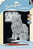 MAMMUT 136002 - Kratzbild, Motiv Katze am Piano, silber, glänzend, Komplettset mit Kratzmesser und Übungsblatt, Scraper, Scratch, Kritzel, Kratzset für Kinder ab 8 J