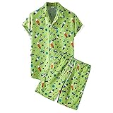 Strand Set Herren Kurzarm Atmungsaktiv Sommer Herren Set Basic Knopfleiste Taschen Herren Shirt Schnürung Moderner Hawaii Herren Shirts Shorts F-TZ56 XL