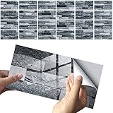 24 Stück Küchenrückwand Fliesenaufkleber, Ziegel Effekt Kristallfliese Wandfliesen Selbstklebend Wasserdichte Ölfest Mosaikfliesen Aufkleber für Küche Schlafzimmer Badezimmer(10X20Cm) (Schwarz)