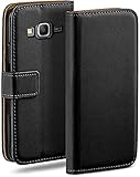 moex Klapphülle für Samsung Galaxy Grand Prime Hülle klappbar, Handyhülle mit Kartenfach, 360 Grad Schutzhülle zum klappen, Flip Case Book Cover, Vegan Leder Handytasche, Schw