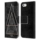 Head Case Designs Offizielle Zugelassen LebensArt Dreieck Roségold Eleganz in Schwarz Leder Brieftaschen Handyhülle Hülle Huelle kompatibel mit Apple iPhone 5 / iPhone 5s / iPhone SE 2016