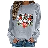 Modaworld Damen Baumwolle, Lang Rentier Elfe Weihnachtspullover Kapuzenpullover Teenager Mädchen Weihnachts Hoodies Xmas Pulli Shirt Weihnachtsmann Christmas Sw