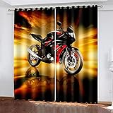HOMEIEU Verdunkelungsvorhänge, Wohnzimmer und Schlafzimmervorhänge, 3D Motorradmuster, weiche Vorhänge, Kinderzimmervorhänge 2 Stück