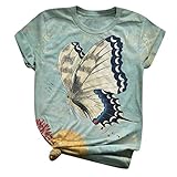 LRWEY T-Shirt für Damen - Damen Katze Konstruktion Übergröße Schmetterling Druck T-Shirt Shirt Kurzarm Rundhals Mode Casual T-Shirt Damen Shirt Tops Gr. M, grü