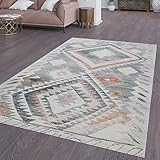 TT Home In-& Outdoor Teppich Terrasse Vintage Küchenteppich Rauten Ethno Design Rot Grau, Größe:200x280