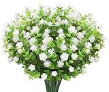 AIOR 10 Bündel Künstliche Blumen Outdoor Deko Künstliche Pflanzen, Grün UV-beständige Eukalyptus Kunstblumen für Haus Garten, Balkon, Fensterbank Dekor, Weiß