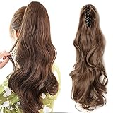 Clip in Zopf Haarteil wie Echthaar Ponytail Haarverlängerung Gewellt Günstig Pferdeschwanz Extension mit Butterfly-Klammer 18'(45cm) Hellb