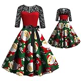 Zegeey Weihnachtskleid Rundhals Spitzenkleid Kurzarm Elegant Retro A-Linie Ballkleid Karneval Swing Kleider Party Kleid Christmas Cartoon Druck Herbst Winter Midik