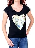 Madonna T-Shirt Damen Lianne Rundhals Herz Motiv Druck Shirt MF-408054 Schwarz XL