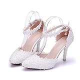 LLS-Women's shoes Damen Brautschuhe/Weiße Hochzeitsschuhe/Bequeme Strass High Heels/Pearl Silk Lace/Kristall Hochzeit Schuhe Braut TIPP mit dünnen, weißen 39