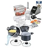 Genius Cerafit Magic Pot Kochtopf-Set 25tlg - 20cm + 24cm - Topf 3,7l + 6,3l mit Siebeinsatz & Glasdeckel für einfaches Kochen, Abgießen & Servieren | inkl. Nicer Dicer Speed 19tlg