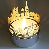 Halle-Skyline Windlicht Schattenspiel Souvenir, 3D Edelstahl Aufsatz für Kerze ink