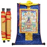 ALIUJUNAMZ Tibetische Thangka Acht Medizin-Buddha-Statuen Holz Scroll Druck 13 „X8.3“ Dekoration Supplies Malerei 1p
