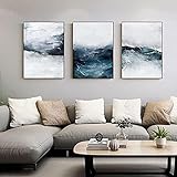 HD Leinwanddrucke Abstrakte Blaue Meereswelle Landschaftsgemälde Fertig zum Aufhängen Wohnzimmer Wohnkultur Bilder 45x60cmx3pcs I