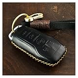 YFQH Retro-Stil-Leder-Auto-Schlüssel-FOB-Gehäuse-Abdeckung Fit für Ford Fusion F-150 Lincoln Mustang Auto Key Case Cover Taste Tasche (Color : 5 BTNS Black Brown)