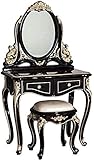 JRZTC Make-up-Schminktisch-Set, Villa-Möbel, europäische Massivholzkommode, Schlafzimmer, einfacher Luxus-Ebenholzlack, geschnitzter Goldprinzessin-Schmink
