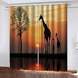 YTSDBB Blickdicht Gardinen für Schlafzimmer Dämmerungstier Giraffe B 110 x H 95 cm 3D Digitaldruck Druckmuster Öse Thermisch isoliert 90% für Schlafzimmer Wohnzimmer ​Kinderzimmer Junge mit M