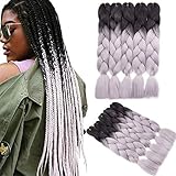 YMHPRIDE 5 Stück 24 Zoll Synthetic Ombre Jumbo Braiding Haarverlängerung 100g Synthetische African Box Braids Crochet Twist (Schwarz/Silber)